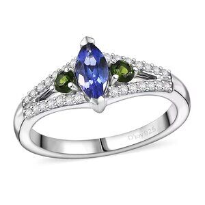 AAA Tanzanite & Multi Gemstone 0.70 ctw Ring in Rhodium o/StrSilver Sz 5